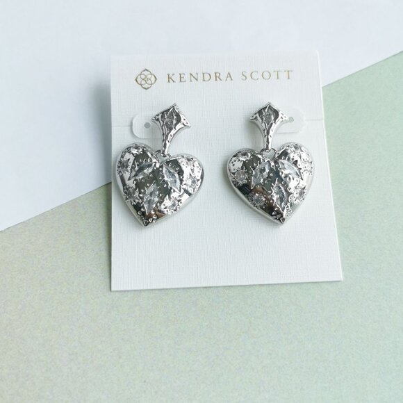 Kendra Scott Holland White CZ Heart Earrings - Silver - Picture 1 of 3